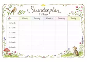 Vorschau - Poster - Stundenplan 1. Klasse Waldorfstyle – Farbe & Graustufen | mit und ohne Stundenzahlen - Deckblatt