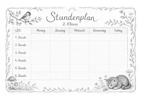 Vorschau - Poster - Stundenplan 2. Klasse Waldorfstyle – in Farbe & Graustufen | mit und ohne Stundenzahlen - Seite 1