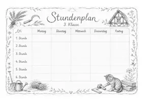 Vorschau - Poster - Stundenplan 3. Klasse Waldorfstyle – in Farbe & Graustufen | mit und ohne Stundenzahlen - Seite 1