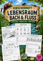 Vorschau - Stationenlernen - Lebensraum Bach & Fluss - Forscherheft Sachunterricht - Deckblatt