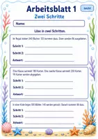 Vorschau - Arbeitsblätter - Mehrschrittige Sachaufgaben | Mathematik Klasse 3 | 6 Arbeitsblätter als PDF - Seite 1