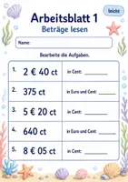 Vorschau - Arbeitsblätter - Geld Klasse 3 | Mathematik Klasse 3 | 6 Arbeitsblätter als PDF - Seite 1