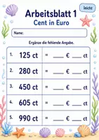 Vorschau - Arbeitsblätter - Euro Cent Klasse 3 | Mathematik Klasse 3 | 6 Arbeitsblätter als PDF - Seite 1
