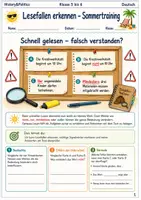 Vorschau - Arbeitsblätter - Lesefallen erkennen Sommertraining Arbeitsheft Klasse 5 bis 6 genau lesen statt raten - Deckblatt