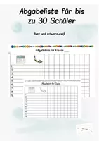 Vorschau - Lehrpläne/Lehrermaterial - Abgabeliste für bis zu 30 Schüler (bunt und schwarz-weiß) - Deckblatt
