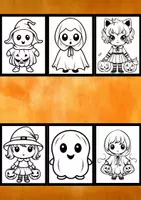 Vorschau - Spiele - 100 Kawaii Halloween Malbilder - Ausmalbilder für Kinder - Seite 1