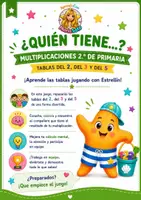 Vista previa - Juegos / Gamificación - ¿Quién tiene…? Multiplicaciones 2.º de Primaria. Tablas del 2, 3 y 5.
Juego matemático con Estrellín - página 1