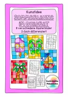 Vorschau - Mal- und Bastelvorlagen - Sommerlaune im Quadrat - Rasterbilder - Kunstidee Sommer - Deckblatt