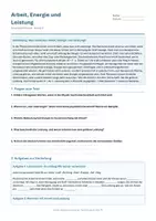 Vorschau - Arbeitsblätter - Arbeitsblatt Physik Klasse 9 - Arbeit, Energie und Leistung - Deckblatt