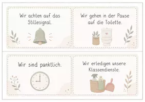 Vorschau - Bildkarten - Klassenregeln Grundschule – Regelkarten im Boho-Stil - Seite 1