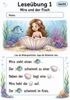 Vorschau - Arbeitsblätter - Lesen mit Bildern Klasse 1 – Meerjungfrauen-Bildgeschichten | Deutsch Klasse 1 | 6 Leseübungen als PDF - Seite 1