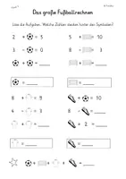 Vorschau - Arbeitsblätter - Mathe Rätsel Klasse 1 und 2 Thema Fußball - Seite 1