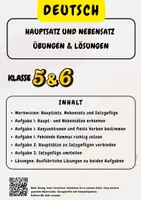 Vorschau - Arbeitsblätter - Hauptsatz und Nebensatz Übungen & Lösungen Klasse 5 & Klasse 6 - Deckblatt