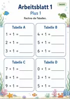 Vorschau - Arbeitsblätter - Rechentabellen Plus bis 10 | Mathematik Klasse 1 | 7 Arbeitsblätter als PDF - Seite 1