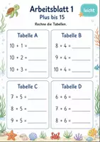 Vorschau - Arbeitsblätter - Rechentabellen Plus und Minus bis 20 | Mathematik Klasse 1 | 7 Arbeitsblätter als PDF - Seite 1