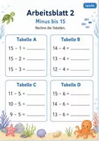 Vorschau - Arbeitsblätter - Rechentabellen Plus und Minus bis 20 | Mathematik Klasse 1 | 7 Arbeitsblätter als PDF - Seite 2