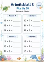 Vorschau - Arbeitsblätter - Rechentabellen Plus und Minus bis 20 | Mathematik Klasse 1 | 7 Arbeitsblätter als PDF - Seite 3