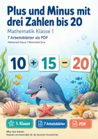 Vorschau - Arbeitsblätter - Plus und Minus mit drei Zahlen bis 20 | Mathematik Klasse 1 | 7 Arbeitsblätter als PDF - Deckblatt