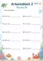 Vorschau - Arbeitsblätter - Plus und Minus mit drei Zahlen bis 20 | Mathematik Klasse 1 | 7 Arbeitsblätter als PDF - Seite 2