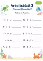 Vorschau - Arbeitsblätter - Plus und Minus mit drei Zahlen bis 20 | Mathematik Klasse 1 | 7 Arbeitsblätter als PDF - Seite 3