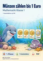 Vorschau - Arbeitsblätter - Münzen zählen bis 1 Euro | Mathematik Klasse 1 | 7 Arbeitsblätter als PDF - Deckblatt