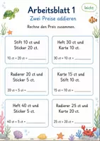 Vorschau - Arbeitsblätter - Einkaufen mit Cent bis 1 Euro | Mathematik Klasse 1 | 7 Arbeitsblätter als PDF - Seite 1