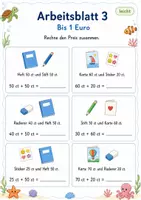 Vorschau - Arbeitsblätter - Einkaufen mit Cent bis 1 Euro | Mathematik Klasse 1 | 7 Arbeitsblätter als PDF - Seite 3