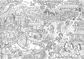 Vorschau - Mal- und Bastelvorlagen - Wimmelbild Zoo zum Ausmalen - Deckblatt