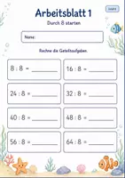 Vorschau - Arbeitsblätter - Geteilt durch 8 | Mathematik Klasse 2 | 7 Arbeitsblätter als PDF - Seite 1