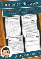 Vista previa - Hojas de trabajo - Tormenta eléctrica – Ficha: texto con huecos, comprensión auditiva y sopa de letras - Portada