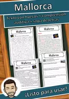 Vista previa - Hojas de trabajo - Mallorca – Ficha: texto con huecos, comprensión auditiva y sopa de letras - Portada