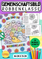 Vorschau - Mal- und Bastelvorlagen - Robbenklasse | XL-Gemeinschaftsposter zum Ausmalen | Schulanfang | Grundschule | Klassengemeinschaft - Deckblatt