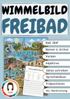 Vorschau - Stundenentwürfe - Wimmelbild Schwimmbad | Sommer, Wortschatz, Wortarten | DaZ/DaF - Deckblatt