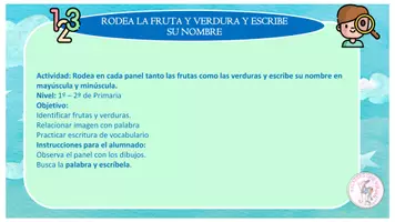 Vista previa - Hojas de trabajo - BUSCAR FRUTA Y VERDURA. ASOCIAR A LA PALABRA Y ESCRIBIRLA. - página 1