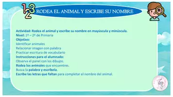 Vista previa - Hojas de trabajo - BUSCAR ANIMALES. ASOCIARLOS CON LA PALABRA Y ESCRIBIRLA. - página 1