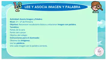 Vista previa - Hojas de trabajo - ASOCIA PALABRA CON IMAGEN. VOCABULARIO COLEGIO Y PARTES DEL CUERPO. - página 1