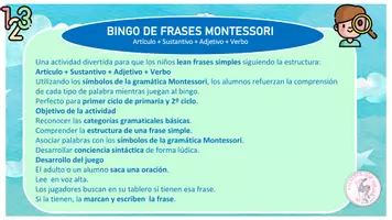 Vista previa - Hojas de trabajo - BINGO DE FRASES MONTESSORI - página 1