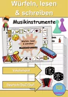 Vorschau - Arbeitsblätter - Würfeln Lesen und Schreiben: Musikinstrumente - DaZ/DaF / Deutsch (Wortschatz) - Deckblatt