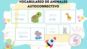 Vista previa - Hojas de trabajo - VOCABLARIO AUTOCORRECTIVO DE ANIMALES. DA LA VUELTA Y COMPRUEBA. - Portada
