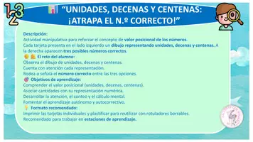 Vista previa - Hojas de trabajo - UNIDADES DECENAS Y CENTENAS. ATRAPA EL NÚMERO CORRECTO. - página 1