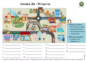 Vorschau - Arbeitsblätter - Wortschatzübersicht „Mi barrio“ (Stadtviertel), Ortsangaben) – Unidad 3A (Vamos Adelante 1, Klett) - Deckblatt