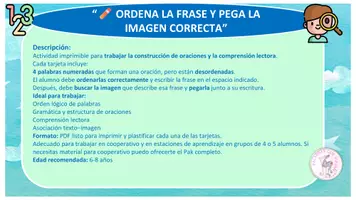 Vista previa - Hojas de trabajo - ORDENA LA FRASE Y PON LA IMAGEN CORRECTA. - página 1