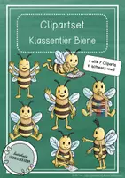Vorschau - selbst erstellte Cliparts/Grafiken - Clipart Set Biene – Klassentier Bienenklasse Grundschule | 14 PNG Cliparts (Farbe & Schwarz-Weiß) | Privater Gebrauch - Deckblatt