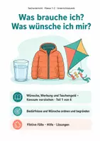 Vorschau - Stundenentwürfe - Sachunterricht 1/2: Bedürfnisse und Wünsche - Deckblatt