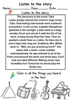 Vorschau - Spiele - Musikinstrumente / musical instruments : Reading comprehension & vocabulary - Englisch - Seite 1