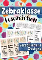 Vorschau - Mal- und Bastelvorlagen - Zebraklasse - Lesezeichen (Klassentier) - Deckblatt