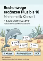Vorschau - Arbeitsblätter - Rechenwege ergänzen Plus bis 10 | Mathematik Klasse 1 | 5 Arbeitsblätter als PDF - Deckblatt
