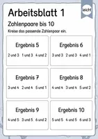 Vorschau - Arbeitsblätter - Passende Zahlenpaare zum Ergebnis finden bis 10 | Mathematik Klasse 1 | 5 Arbeitsblätter als PDF - Seite 1