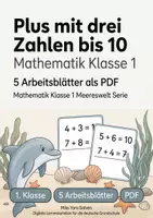 Vorschau - Arbeitsblätter - Plus mit drei Zahlen bis 10 | Mathematik Klasse 1 | 5 Arbeitsblätter als PDF - Deckblatt
