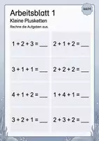 Vorschau - Arbeitsblätter - Plus mit drei Zahlen bis 10 | Mathematik Klasse 1 | 5 Arbeitsblätter als PDF - Seite 1